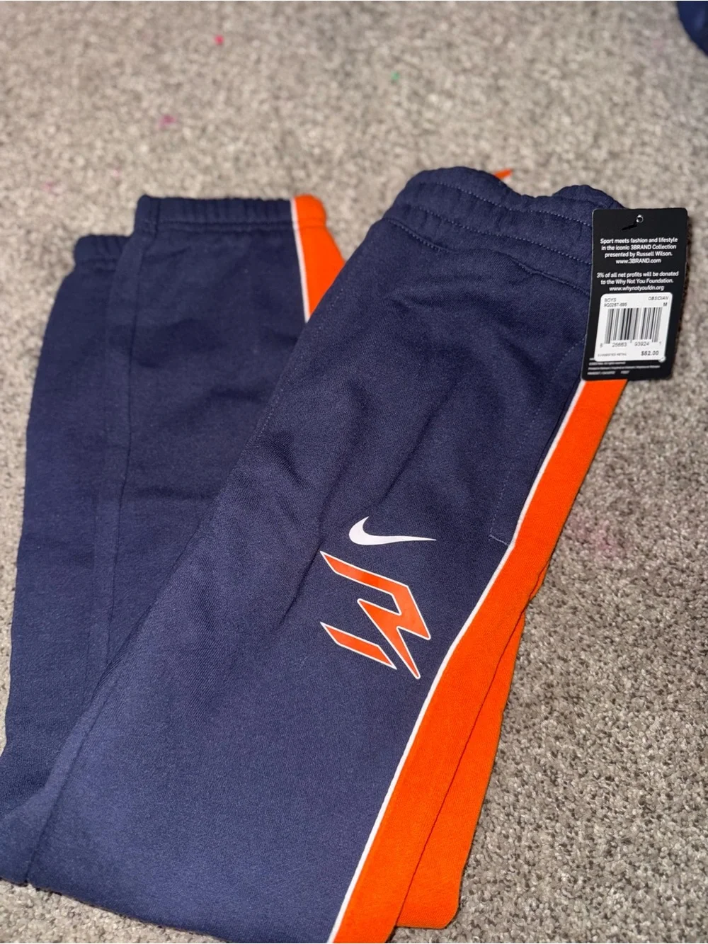 Nike Boys Navy Sweatpants with Orange Side Panels